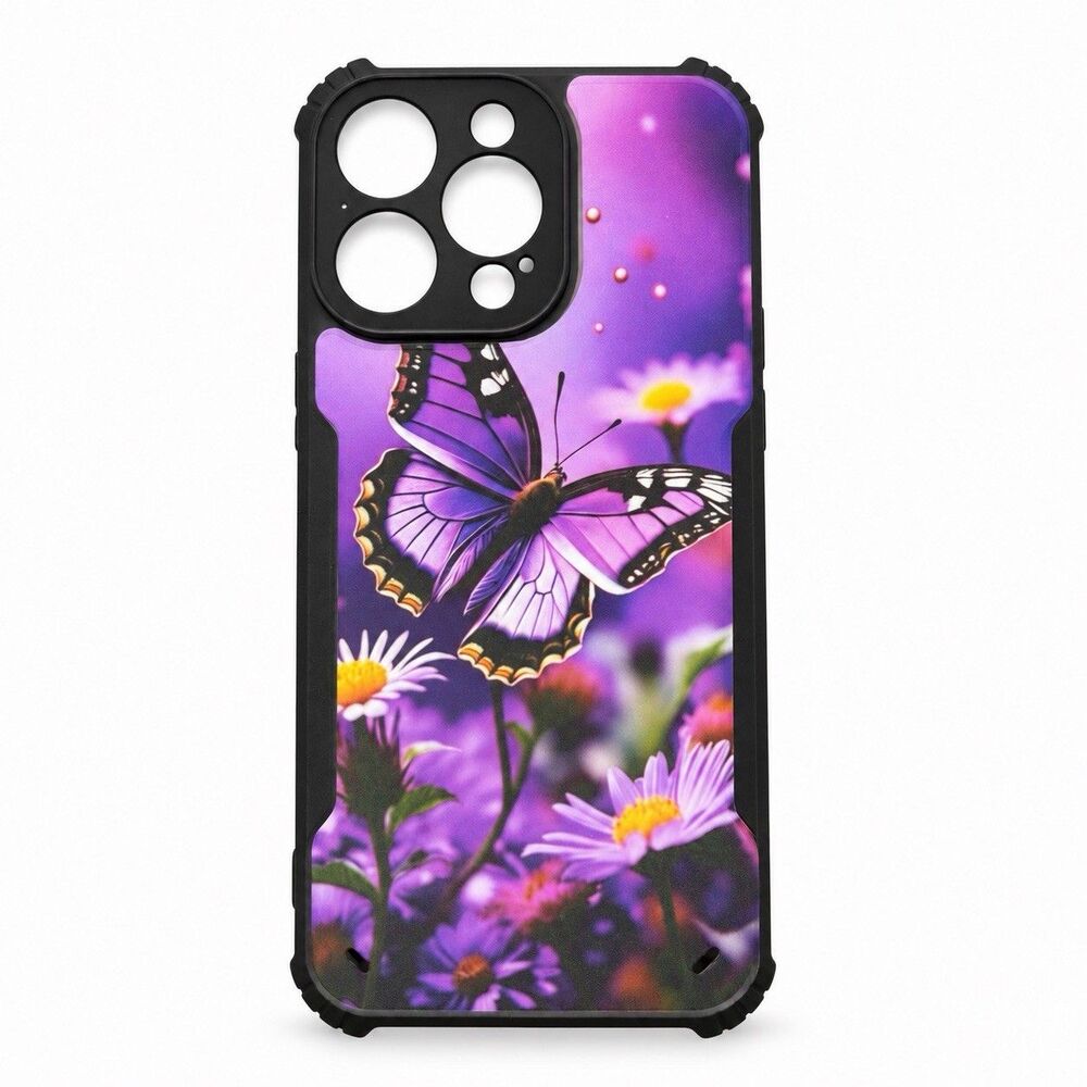 iPhone 15 Pro Max Case Purple Butterfly Floral Black Bumper Protective New